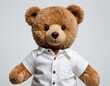 Brown Teddy Bear Wearing A White Shirt, Isolated On Gray Background, Ai Illustration