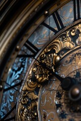 Poster - Close up of a clock face with Roman numerals, suitable for time management concepts