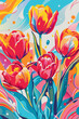 Vibrant Abstract Tulips in Whimsical Colorful Illustration
