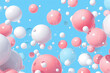 Playful Pink and White Balloons, Sky Blue Backdrop