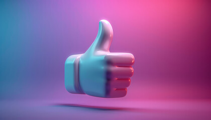 Wall Mural - vector logo of a social media white thumbs up against a purple blue gradient backgroundcomposed of simple shapes,generative ai