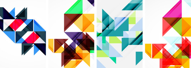 Poster - A creative arts product featuring a symmetrical pattern of colorful geometric shapes like triangles and rectangles in tints and shades of electric blue on a white background