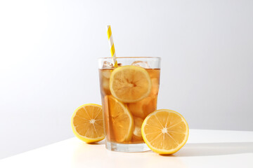 Wall Mural - A glass of cold tea with fresh orange slices