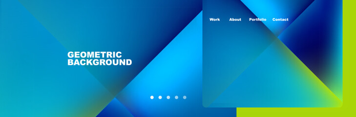 Aufkleber - The brand logo features a blue and azure geometric background with a gradient of electric blue and green. The design includes rectangles, triangles, and various tints and shades