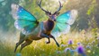 Pearlescent Butterfly Elk - An elk with giant, translucent, pearlescent butterfly wings