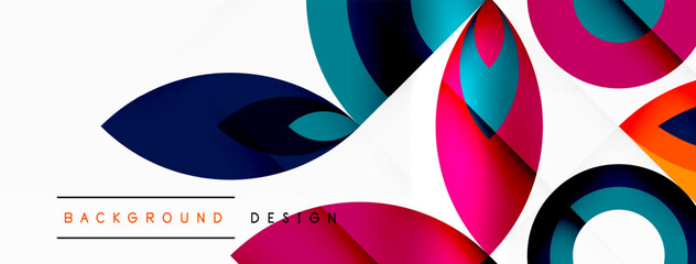 Aufkleber - An artistic textile design featuring circles and leaves in shades of azure, aqua, magenta, and electric blue on a white background, with accents of eyelash font