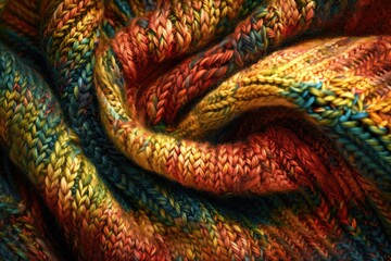 Poster - Close up of a vibrant knitted blanket, perfect for cozy home decor