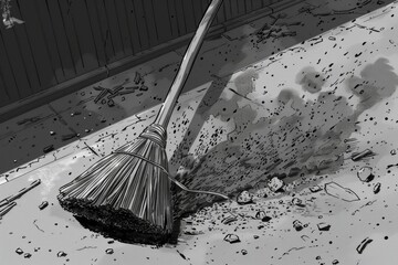 Poster - A black and white photo of a broom and a broomstick. Suitable for various design projects