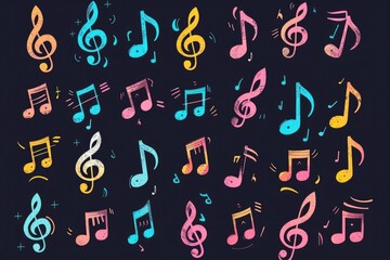 Wall Mural - Musical notes on black background, suitable for music-related projects