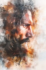 Poster - Realistic portrait of a man with a beard. Suitable for various design projects
