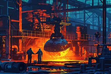 Poster - Group of men working in a factory, suitable for industrial concepts
