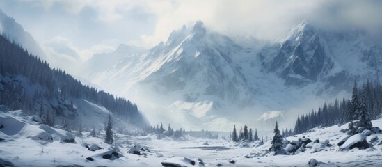 Aufkleber - Snowy mountain landscape with a river