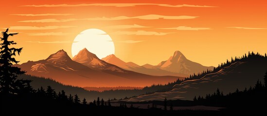 Poster - Sunset over mountains and trees