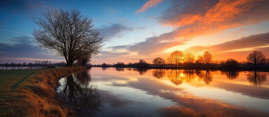 Aufkleber - River tree sunset view