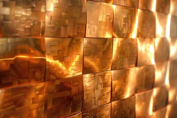Poster - Detailed view of a wall made of gold tiles, suitable for luxury interior design projects