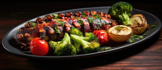 Aufkleber - A plate with assorted vegetables like broccoli, potatoes, and tomatoes