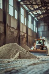 Aufkleber - Bulldozer parked in a large building, suitable for construction industry concepts