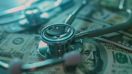 Aufkleber - A stethoscope placed on a stack of money, suitable for finance or healthcare concepts