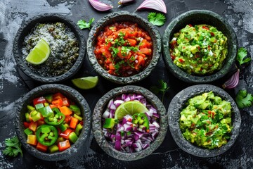 Poster - A table with a variety of food bowls, perfect for food blogs or restaurant menus