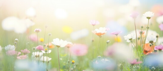 Poster - Field with diverse colored flowers amid green grass