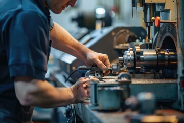Aufkleber - A man working on a machine in a factory. Suitable for industrial concepts