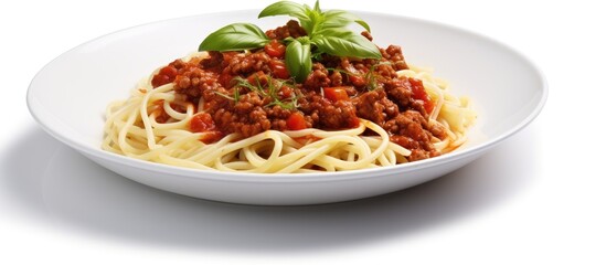 Poster - Plate of spaghetti with beef and basil
