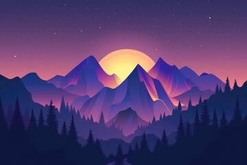 Aufkleber - Scenic view of a mountain with a full moon in the sky. Suitable for nature and travel concepts