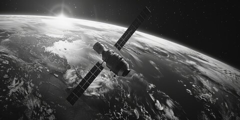 Aufkleber - A satellite floating in space with the sun shining in the background. Perfect for science and technology concepts
