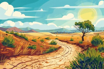Aufkleber - A scenic view of a dirt road in the desert, suitable for travel websites or outdoor adventure blogs