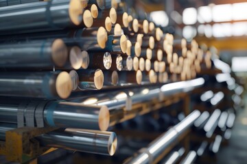 Poster - A bunch of metal pipes stacked on top of each other. Suitable for industrial and construction themes