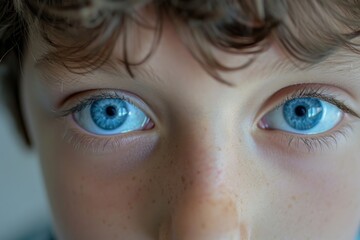 Poster - Close up of a child with striking blue eyes, suitable for various creative projects