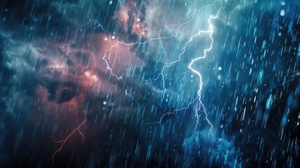 Poster - Dramatic image of lightning bolt striking through cloudy sky. Suitable for weather-related designs