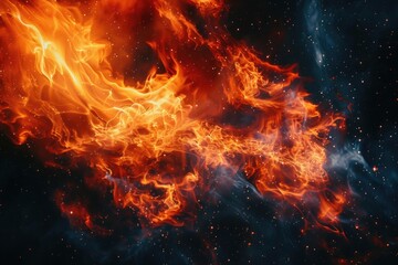 Poster - Close up of a fire burning on a black background. Suitable for use in design projects or as a background image