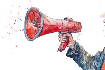 Poster - A man holding a megaphone. Suitable for business or protest concepts
