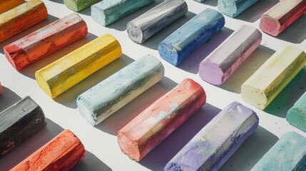 Poster - A vibrant close-up of a bunch of crayon sticks. Ideal for educational and art-related projects