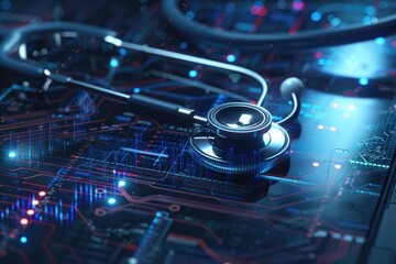 Poster - Medical equipment on technology background. Suitable for healthcare or technology concepts