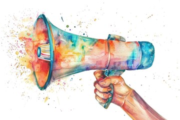 Poster - An image of a hand holding a megaphone, suitable for promotional or communication concepts