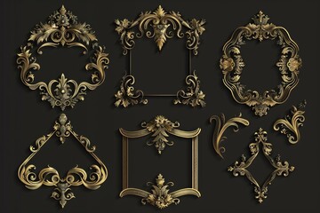 Poster - Collection of elegant gold frames on a dark backdrop. Ideal for luxury design projects