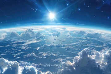 Aufkleber - A stunning aerial view of the earth from above the clouds. Perfect for travel and nature concepts