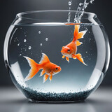 Fototapeta Zachód słońca - two goldfish in a classic tank bowl