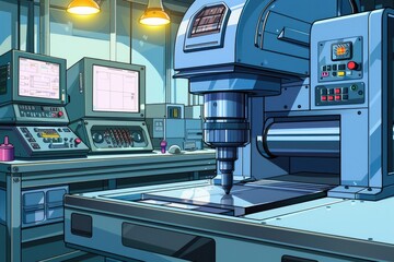 Aufkleber - A large machine in a room with multiple monitors. Ideal for technology or control room concepts
