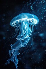Poster - A jellyfish floating in the water with bubbles, perfect for aquatic themes