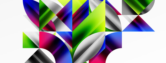Poster - A vibrant and symmetrical geometric pattern featuring colorful triangles and rectangles on a white background, inspired by the beauty of nature and creative arts
