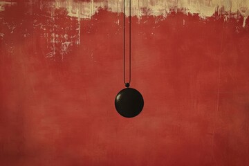 Poster - A black object hanging from a vibrant red wall. Perfect for adding a pop of color to any design project