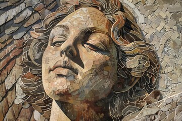 Detailed mosaic of a woman's face, suitable for various design projects