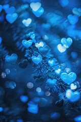 Poster - Close up of a tree with blue lights, suitable for holiday and festive concepts