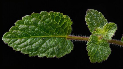 Aufkleber - Close up of a green leaf on a black background, suitable for nature and environmental themes