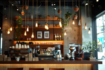 Poster - A bar with a bunch of lights hanging from the ceiling. Suitable for interior design projects