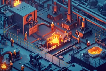 Aufkleber - A group of people working in a factory. Suitable for industrial concepts