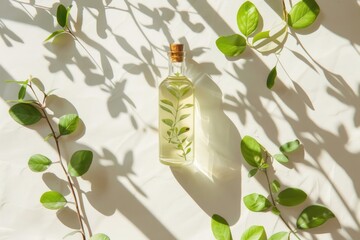 Poster - A bottle of liquid sitting on top of a table. Suitable for various commercial and educational projects
